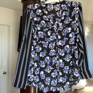 Black & Blue Flower/Stripes Dress Shirt